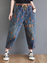 Feather Embroidery Loose Thin Drawstring Pants