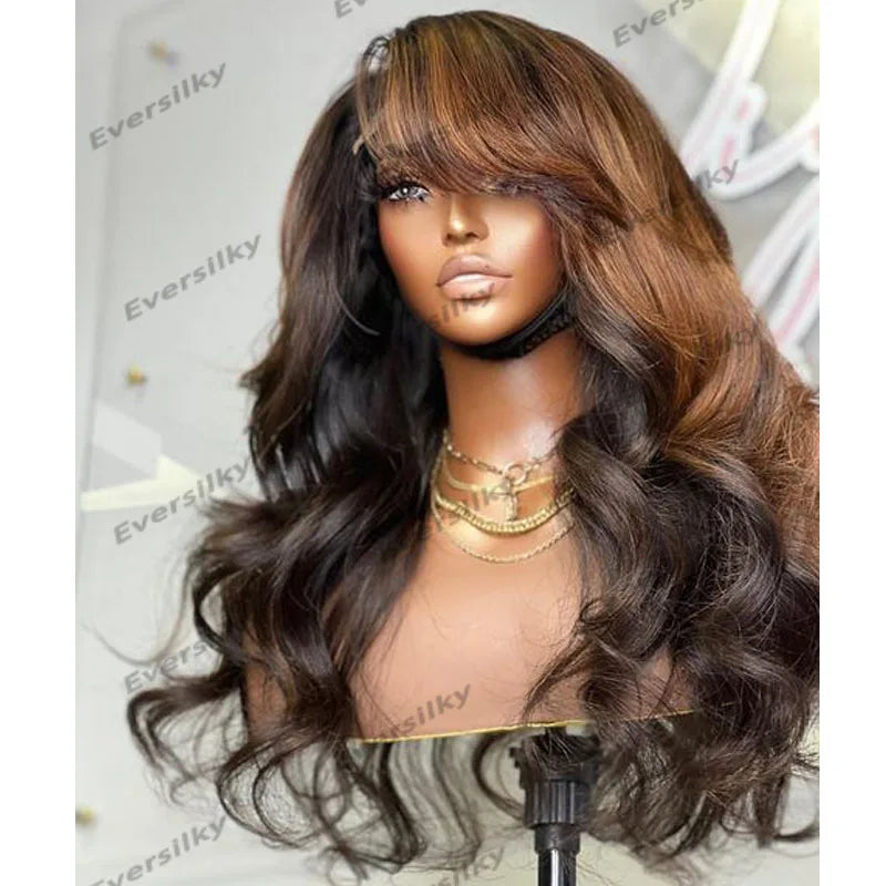 Light Brown Side Heavy Bangs Hair Wigs