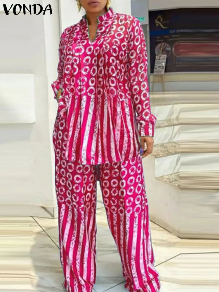 Women Plus Size Long Sleeve Polka Dot Suits