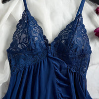 Deep V Lace Thong Ruffle Bra & Pajama Set