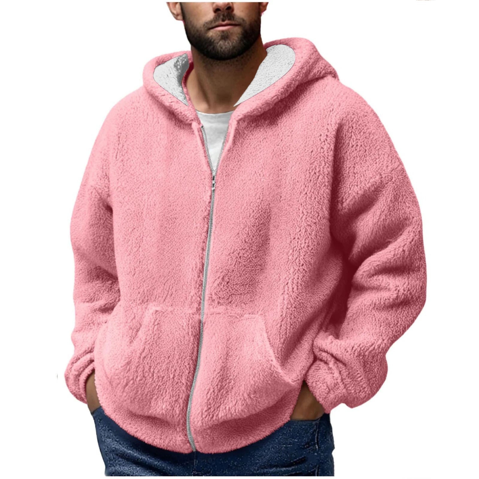 Men's Winter Zipper Hooded Fleece Sweatshirt with Pocket