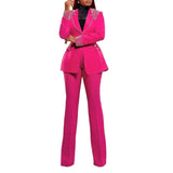 Women's Pearl Splicing Blazer and Wide Pants Set