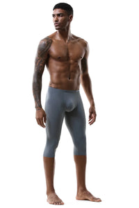 Men's Ice Silk Long Leg Trunk Sexy U Conevx Pouch Boxy Underwear Sports Fitness Running Shorts Pants Extended Knee Length Boxers