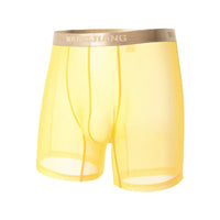 Men Ice Silk Sexy Underwear Long Leg Boxer Shorts Sports Breathable Mesh Thin Underpants Bulge Pouch Boxershorts Men See Through