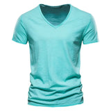 Solid Color V-Neck Pure Cotton T-Shirt