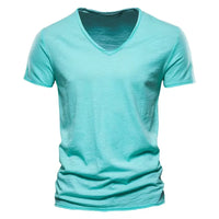 Solid Color V-Neck Pure Cotton T-Shirt