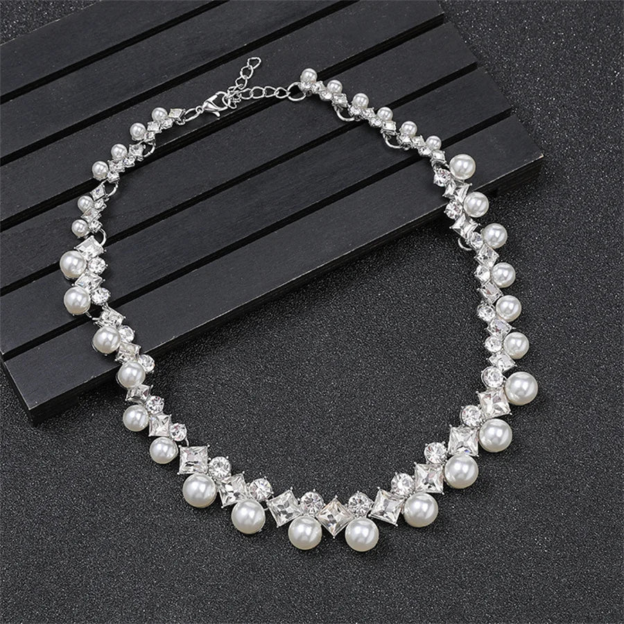 Personality flower Pearl Wedding Necklace Earring