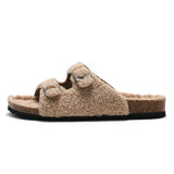 Casual Solid Buckle Sheep Fur Cork Slipper