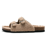 Casual Solid Buckle Sheep Fur Cork Slipper