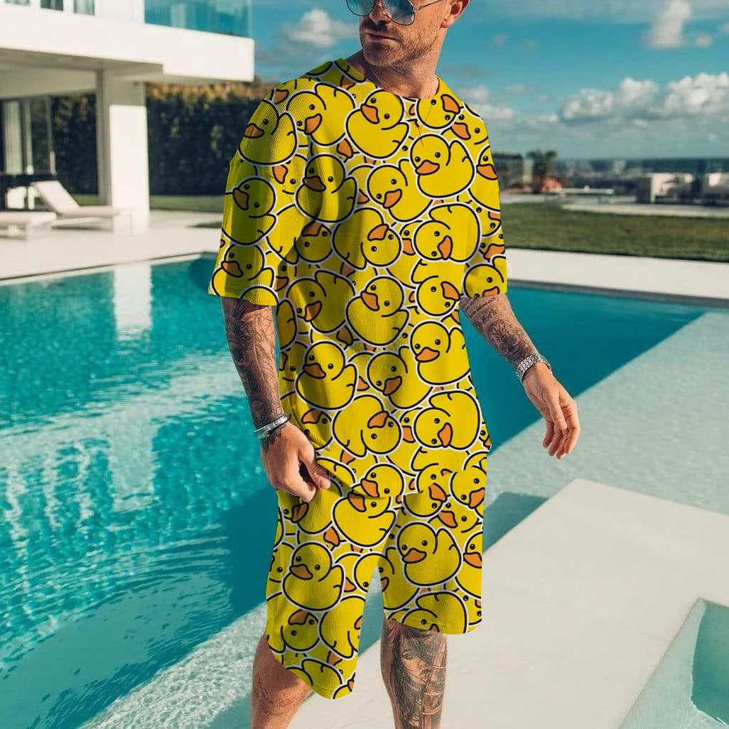 Cute Duck 3D Printed T-Shirt Shorts Set