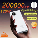 200000mAh 120W Power Bank Large Capacity Super Fast Charge Portable Power Bank With 4 Charging Cables LED Digital Display New