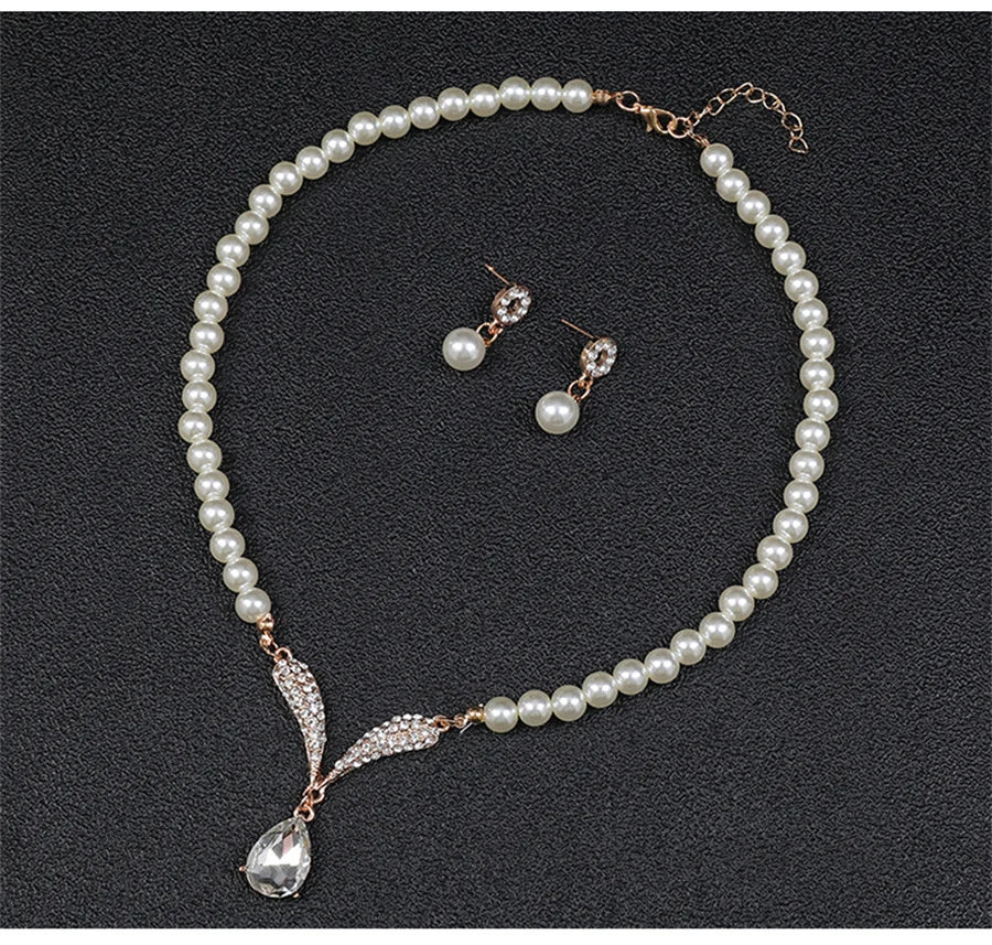 Personality flower Pearl Wedding Necklace Earring