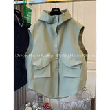 Double Pocket Casual Versatile Work Sleeveless Hooded Vest