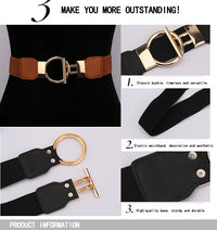 Women's Fashion Round Buckle Belt, Simple 4cm Wide Elastic Waistband, Decorative Temperament Waist Cincher