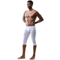Men's Ice Silk Long Leg Trunk Sexy U Conevx Pouch Boxy Underwear Sports Fitness Running Shorts Pants Extended Knee Length Boxers