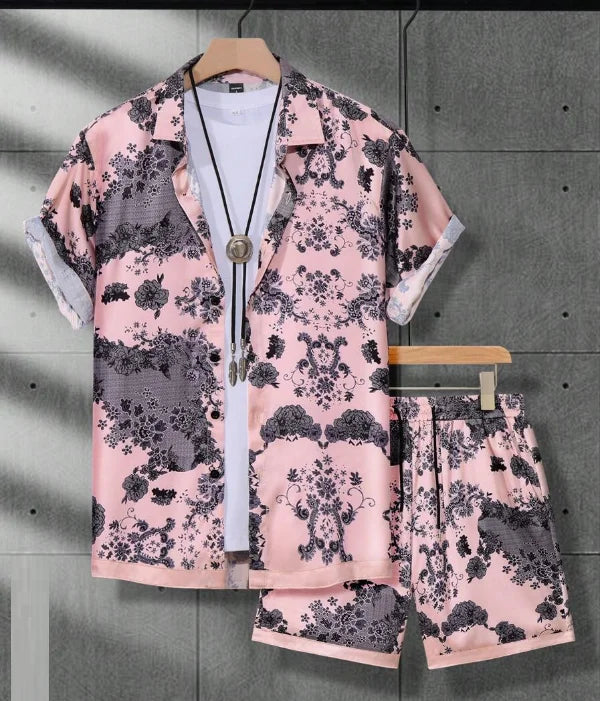 Men 3D Printed Retro Hawaiian Shirt Set