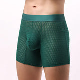 Fashion Ice Silk Underwear Long Leg Boxer Shorts For Man EUR Size Summer Thin Quick Dry Panties Lace Sexy Lengthen Underpants