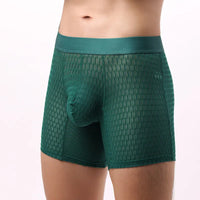 Fashion Ice Silk Underwear Long Leg Boxer Shorts For Man EUR Size Summer Thin Quick Dry Panties Lace Sexy Lengthen Underpants