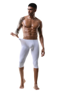 Men's Ice Silk Long Leg Trunk Sexy U Conevx Pouch Boxy Underwear Sports Fitness Running Shorts Pants Extended Knee Length Boxers