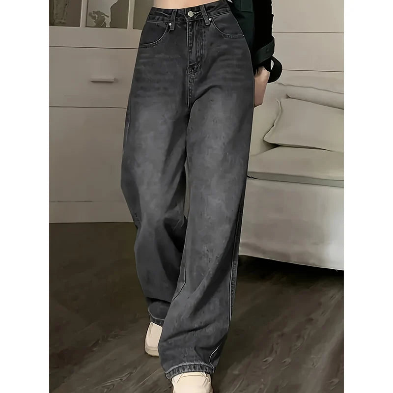 High Waist Gray Goth Straight Leg Pants