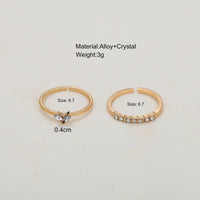 2pcs/set Gold Color Heart Zircon Rings