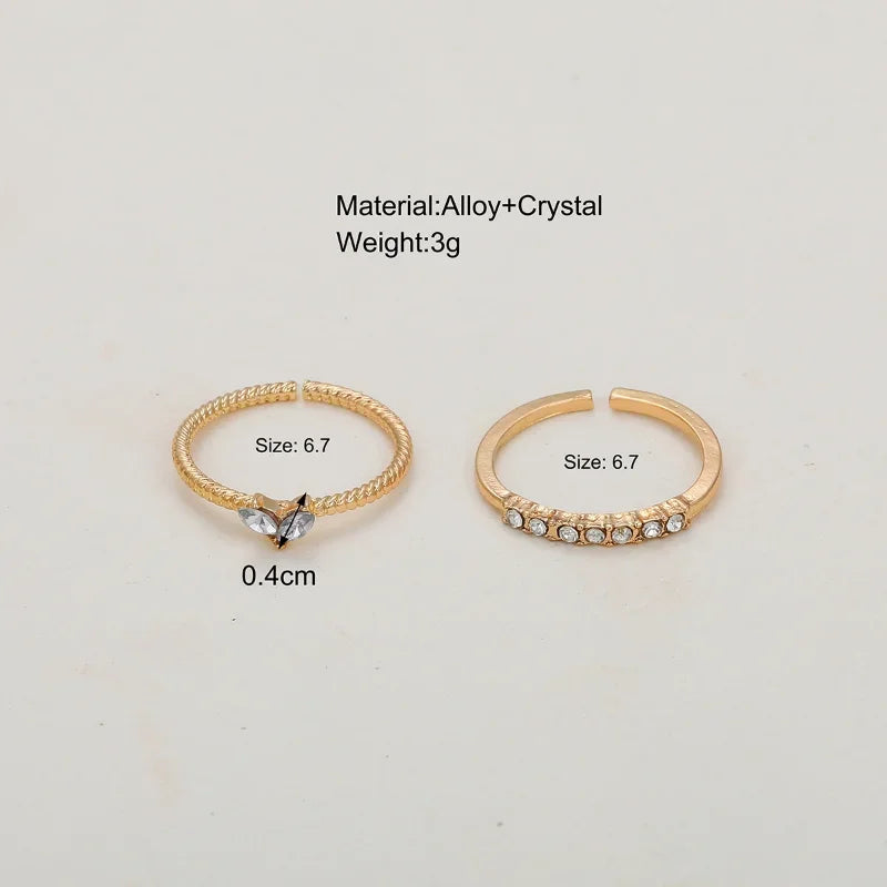2pcs/set Gold Color Heart Zircon Rings
