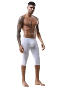 Men's Ice Silk Long Leg Trunk Sexy U Conevx Pouch Boxy Underwear Sports Fitness Running Shorts Pants Extended Knee Length Boxers