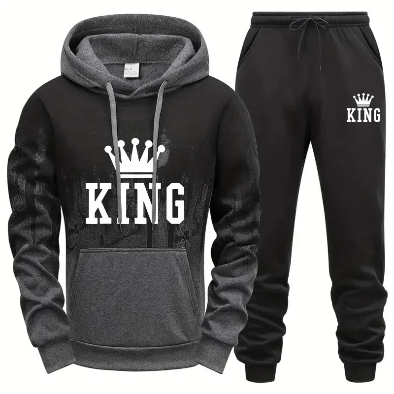 King Printing Mens Tracksuit Splash-ink Hooded Sweatshirts Casual Sports Jogging Mens Clothing Fashion Single Piece Tops Pants