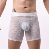 Fashion Ice Silk Underwear Long Leg Boxer Shorts For Man EUR Size Summer Thin Quick Dry Panties Lace Sexy Lengthen Underpants