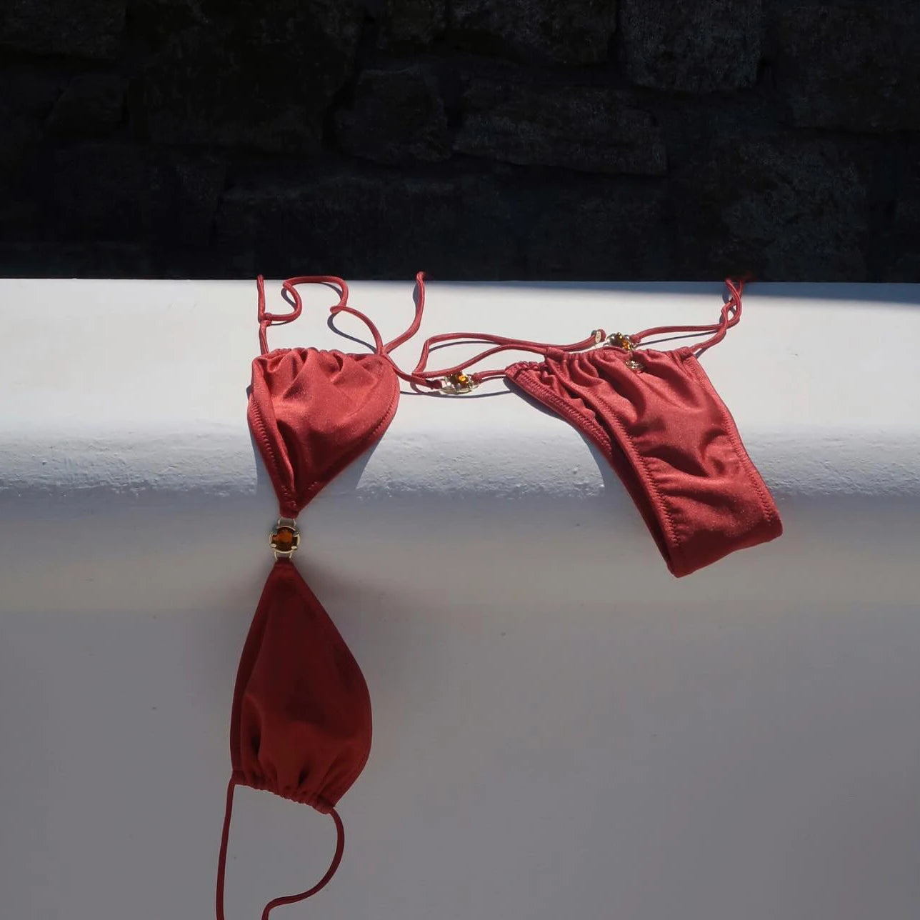 Pink Micro Beads Bandeau Bikini Set