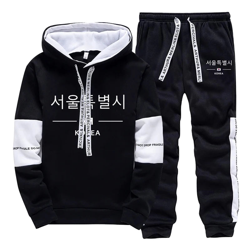 Mens Tracksuit Print Casual Sweatshirts Sportswear Outdoors Sports Jogging Mens Clothing Single Piece Hoodie Pants Korean Style