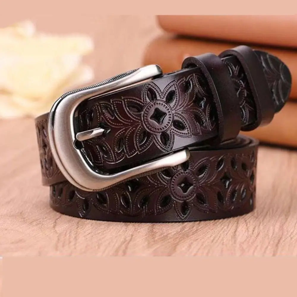 Leather Belts for Woman Belt Vintage Pin Buckle Strap Jeans Hollow Belt