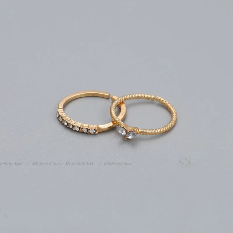 2pcs/set Gold Color Heart Zircon Rings