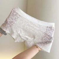 Fashion Underpants Men Boxer Briefs Ice Silk Quick Dry Lace Shorts Boxers Breathable Mesh Thin Underwear for Men Gift