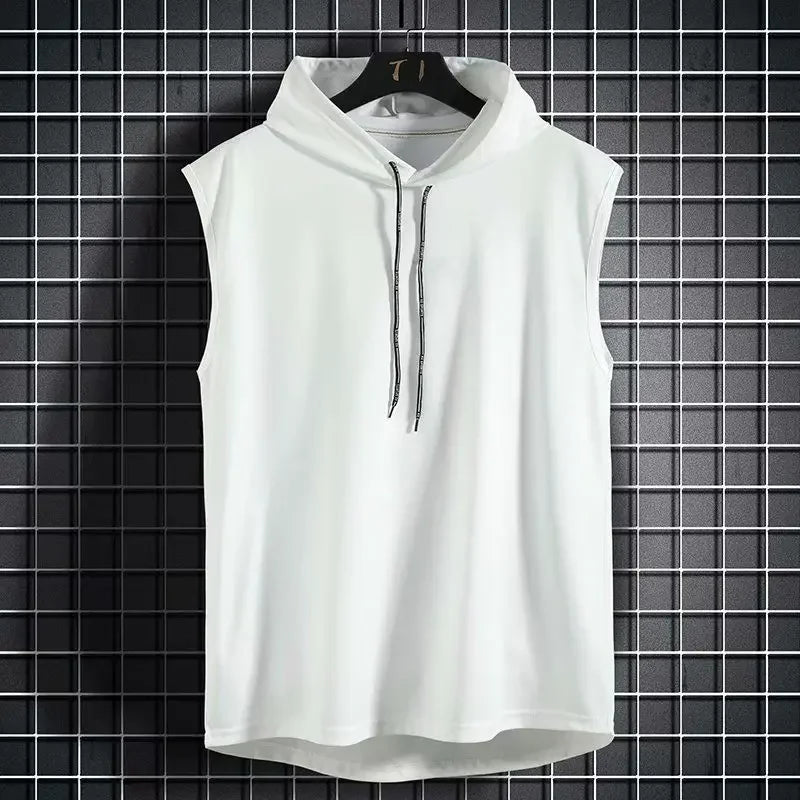 Men Tie Collar Hooded Sleeveless Vest