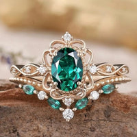 Classic Rose Gold Emerald Pair Ring for Women