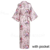Women Long Robe Peacock Satin Print Nightgown