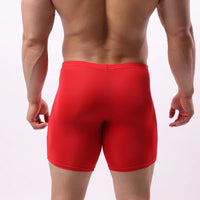 EUR Size Men Long Leg Boxer Shorts Underwear Mid Waist Sexy U Big Pouch Thin Panties Ice Silk Male Breathable Sports Underpants