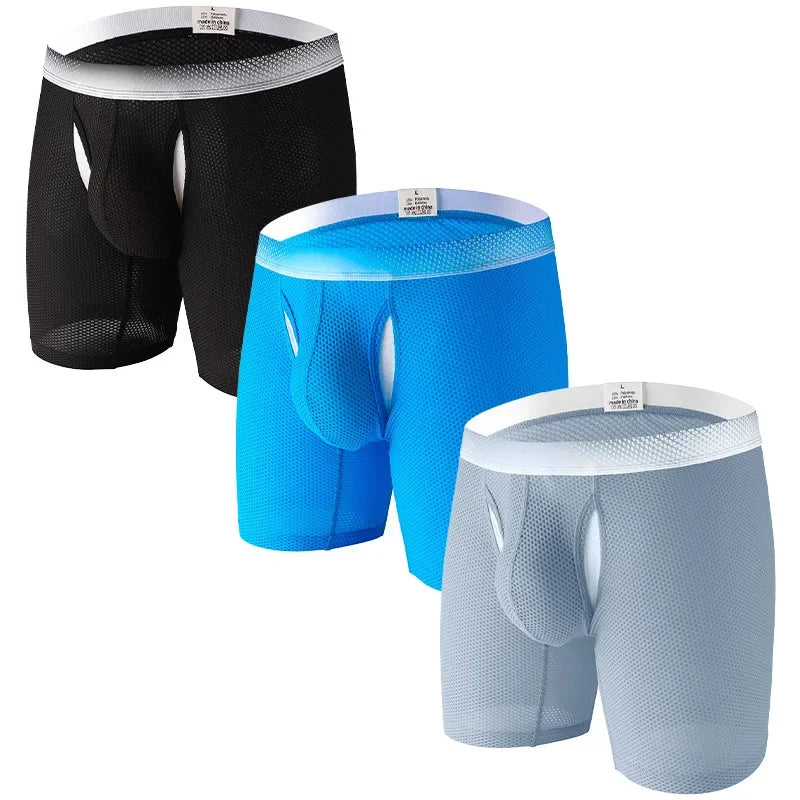 1pcs/2pcs/3pcs Long Leg Boxer for Men in Breathable Mesh Fabric