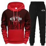 Autumn Winter Mens Tracksuit Casual Printing Splash-ink Hooded Sweatshirts Daily Sports Jogging Clothing Single Piece Tops Pants