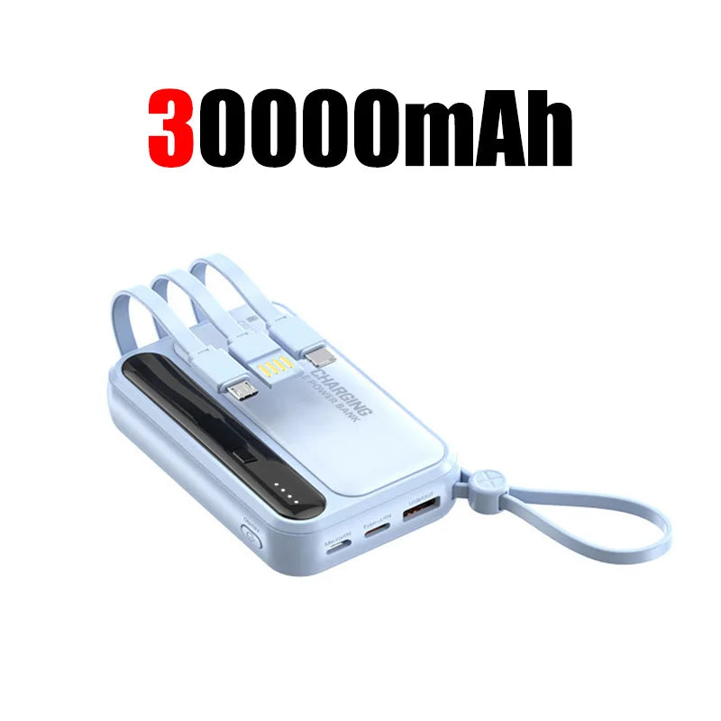 50000mAh Large Capacity Power Bank 4 In1  Built in Cable Intelligent Digital Display Laser Light Fast Charging External Battery