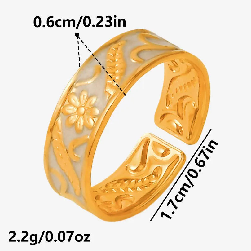 Elegant Ring Enamel Stainless Steel Rings For Women Men Accessories Flower Plant Jewelry Real Gold