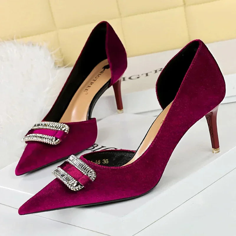 Women Thick Velvet Shallow Pencil High Heels