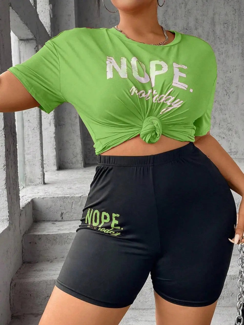 Nope Not Taday Letter Prints Tops & Shorts