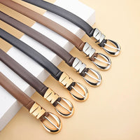 Women's Slim Fit PU Belt, Fine Waistband, Denim Pants, Formal Pants, Fashionable Black Belt with Gold Buckle