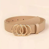 Women's Belt Trend Triple Round Buckle Belt Simple Versatile Youth Belt PU Leather Belt Paired with Jeans Dress Ladies Belts