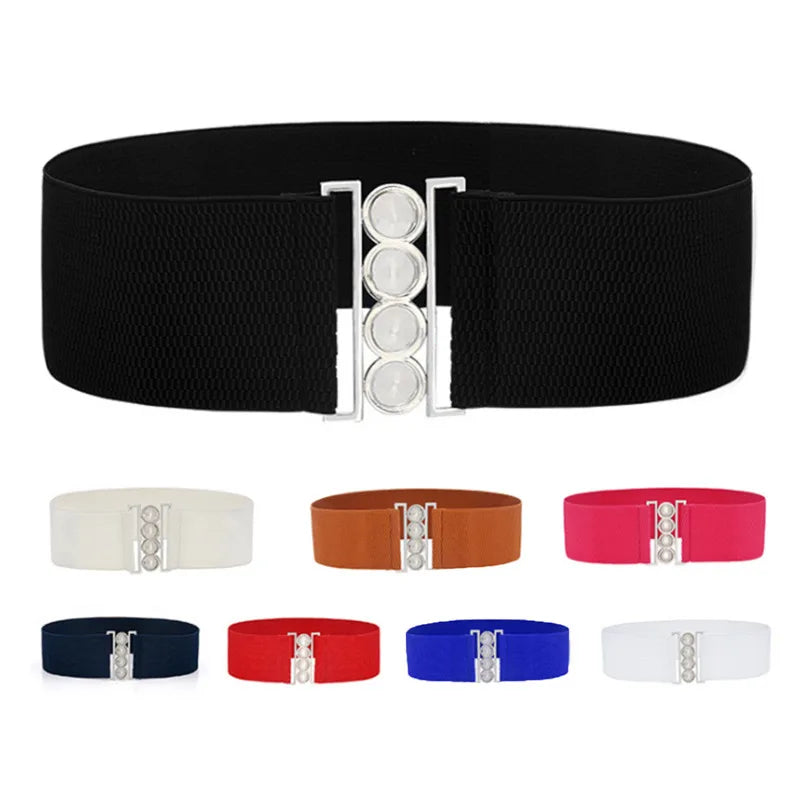 Women’s Elastic Cinch Belt  Fashion Stretch Waist Band Clasp Buckle New Stretchy Retro Wide Waist Cinch Belt Waistband