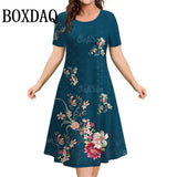 Retro 3D Print Short Sleeved Flowers Dress