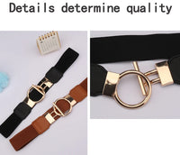 Women's Fashion Round Buckle Belt, Simple 4cm Wide Elastic Waistband, Decorative Temperament Waist Cincher