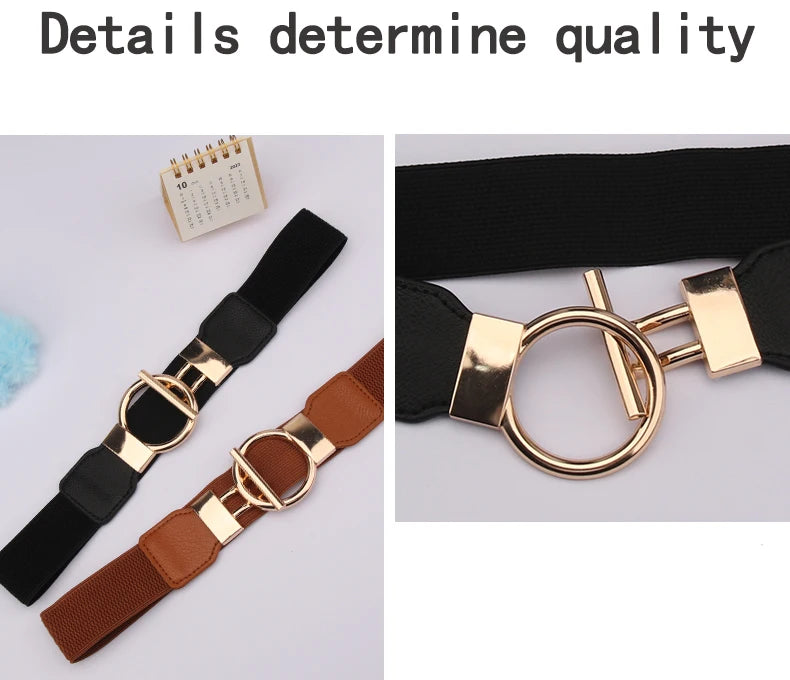 Women's Fashion Round Buckle Belt, Simple 4cm Wide Elastic Waistband, Decorative Temperament Waist Cincher